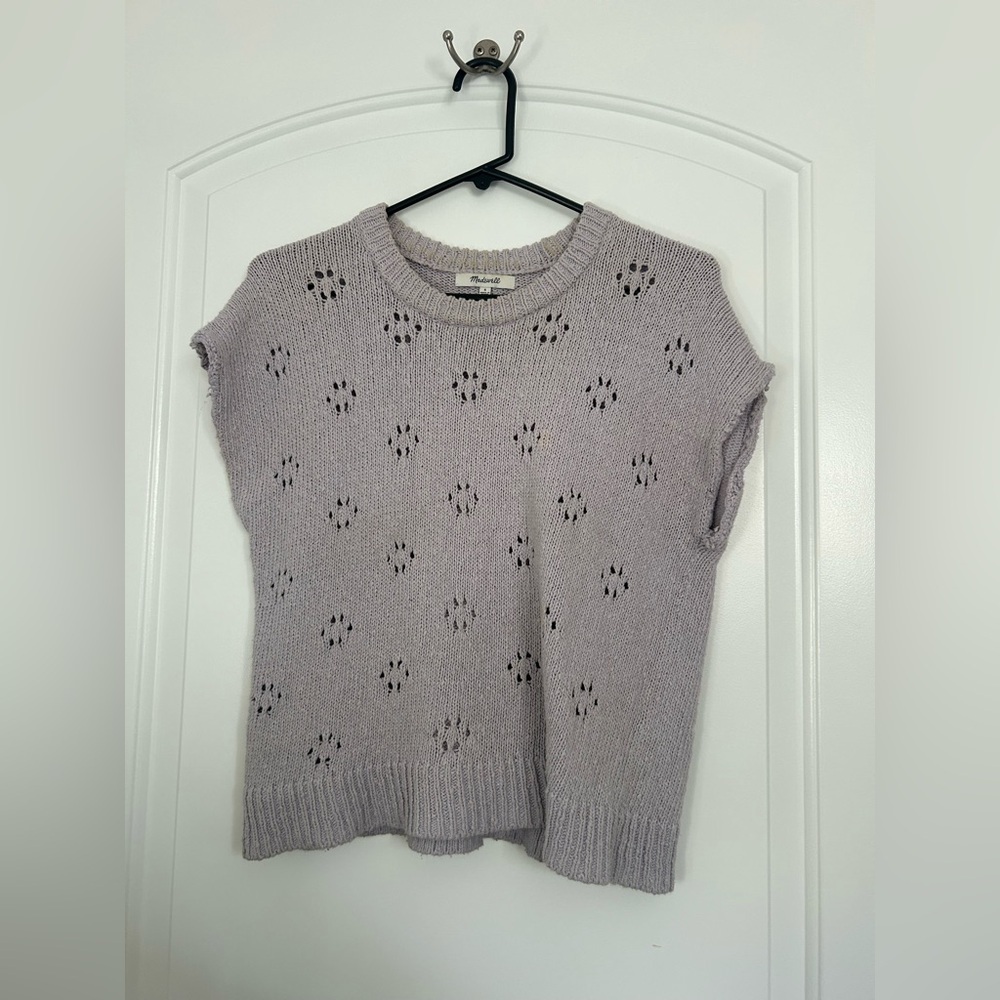 Madewell Floral Pointelle Pullover Sleeveless Sweater Vest Lilac size small